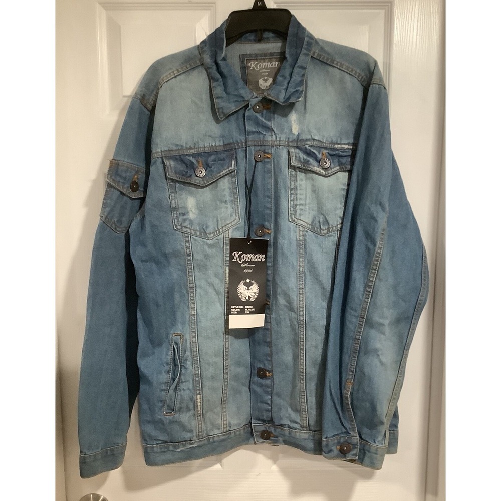Vtg Koman Raw Denim Jean Jacket Button Up  Blue Mens Sz 2XL